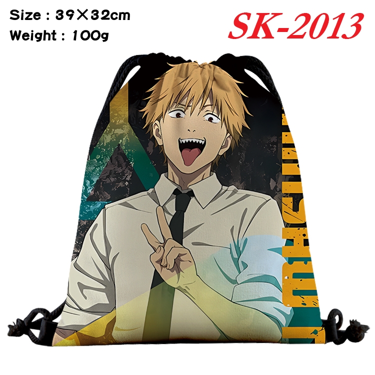 Chainsaw Man cartoon Waterproof Nylon Full Color Drawstring Pocket 39x32cm 
