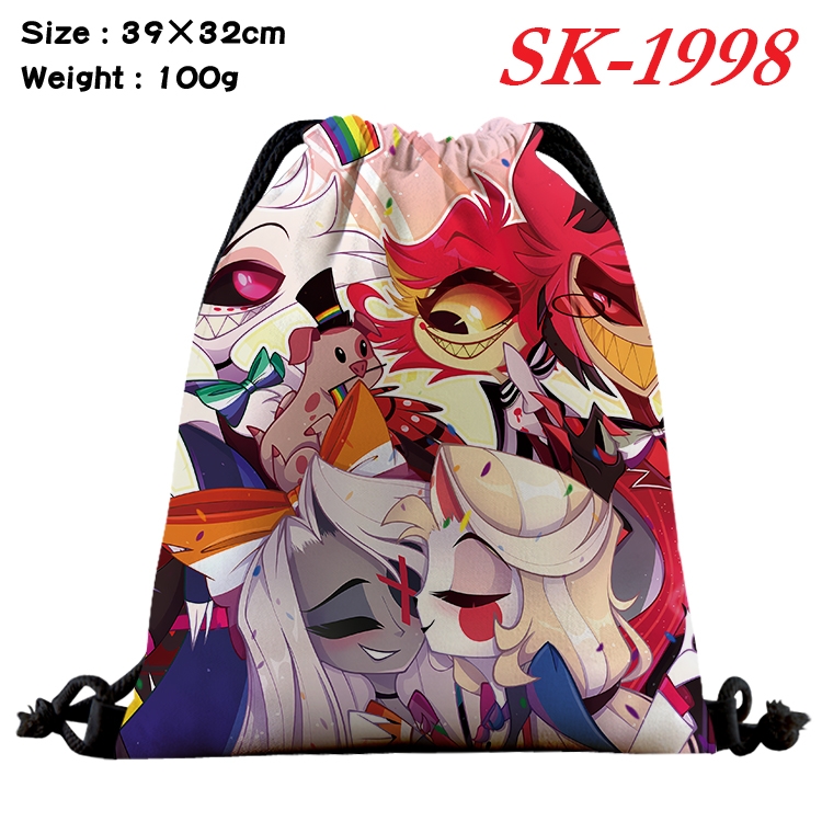 Hazbin Hotel cartoon Waterproof Nylon Full Color Drawstring Pocket 39x32cm 