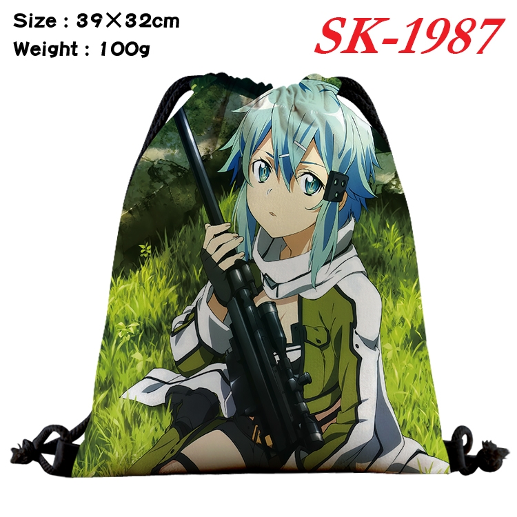 Sword Art Online cartoon Waterproof Nylon Full Color Drawstring Pocket 39x32cm