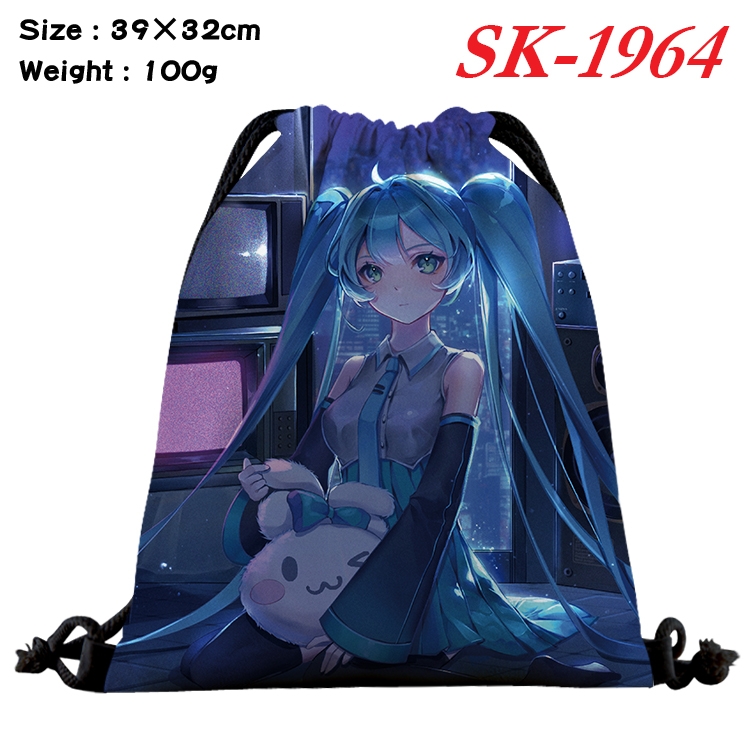 Hatsune Miku cartoon Waterproof Nylon Full Color Drawstring Pocket 39x32cm 