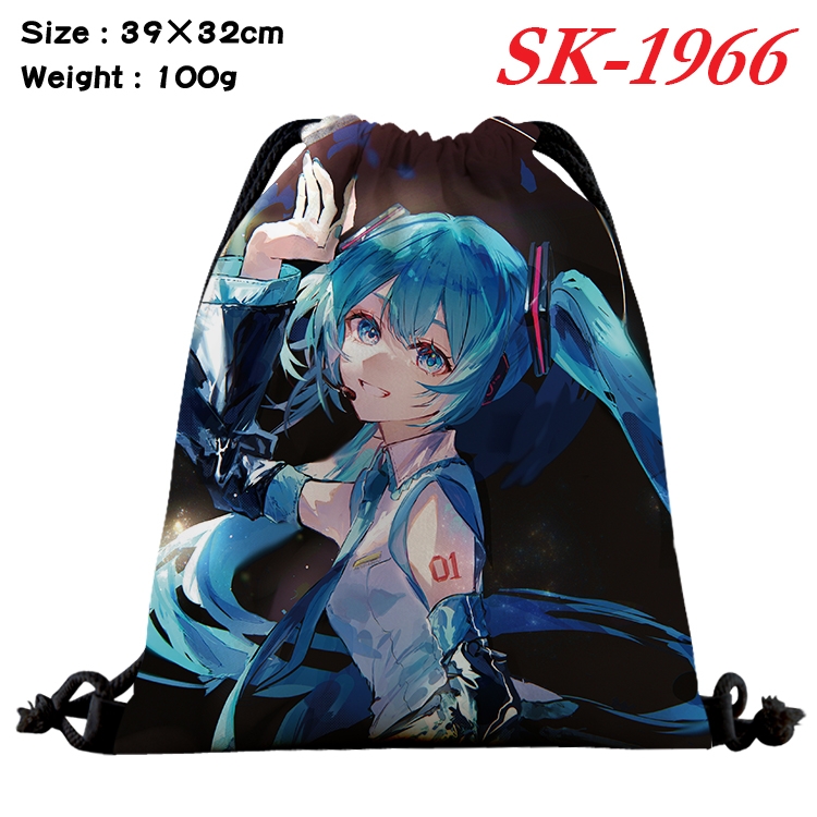 Hatsune Miku cartoon Waterproof Nylon Full Color Drawstring Pocket 39x32cm 