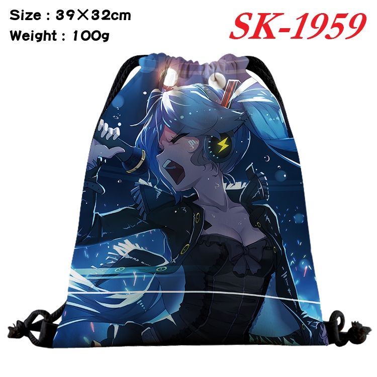 Hatsune Miku cartoon Waterproof Nylon Full Color Drawstring Pocket 39x32cm 