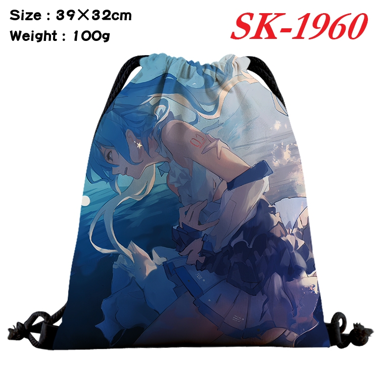 Hatsune Miku cartoon Waterproof Nylon Full Color Drawstring Pocket 39x32cm 