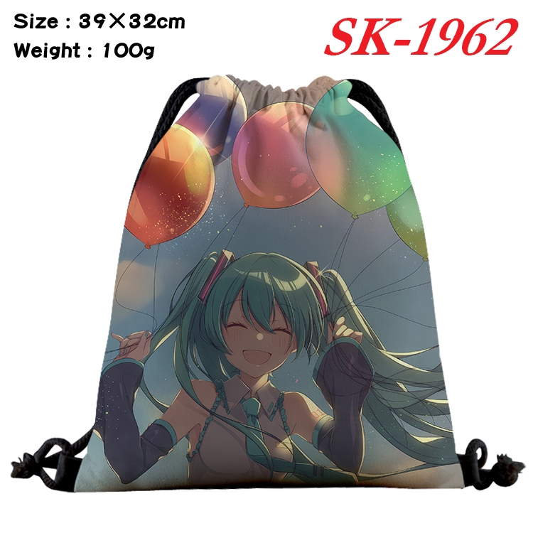 Hatsune Miku cartoon Waterproof Nylon Full Color Drawstring Pocket 39x32cm 