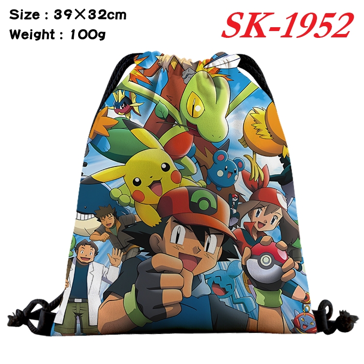 Pokemon cartoon Waterproof Nylon Full Color Drawstring Pocket 39x32cm 