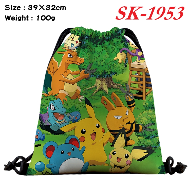 Pokemon cartoon Waterproof Nylon Full Color Drawstring Pocket 39x32cm 