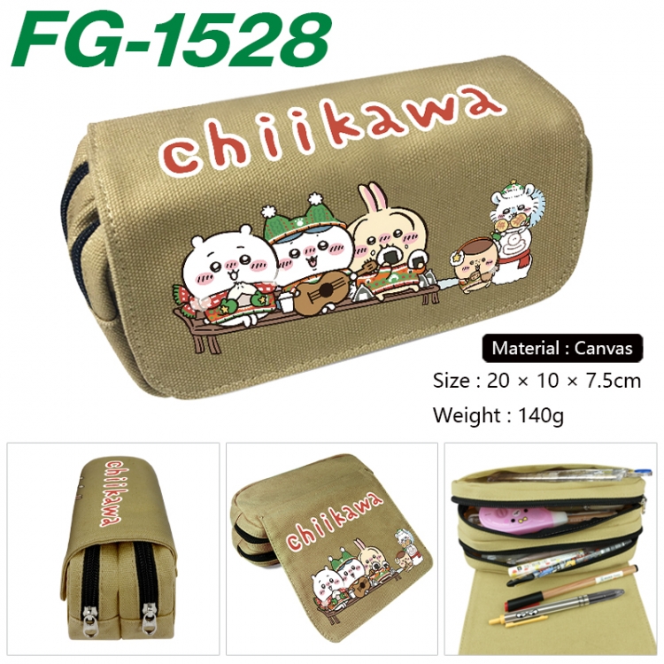 Chiikawa Anime Multi-Function Double Zipper Canvas Cosmetic Bag Pen Case 20x10x7.5cm