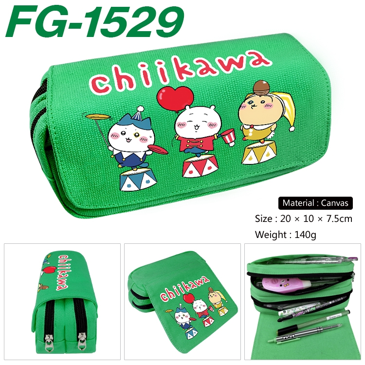 Chiikawa Anime Multi-Function Double Zipper Canvas Cosmetic Bag Pen Case 20x10x7.5cm