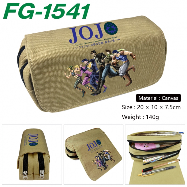 JoJos Bizarre Adventure Anime Multi-Function Double Zipper Canvas Cosmetic Bag Pen Case 20x10x7.5cm