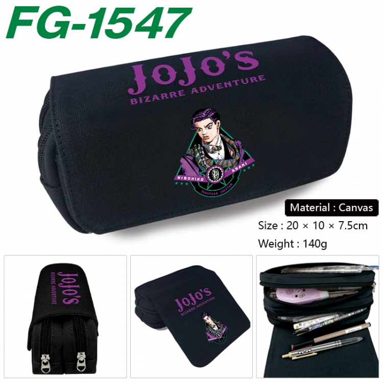 JoJos Bizarre Adventure Anime Multi-Function Double Zipper Canvas Cosmetic Bag Pen Case 20x10x7.5cm