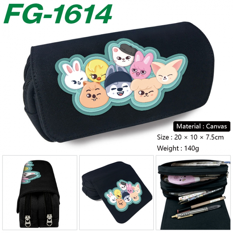 StrayKids Anime Multi-Function Double Zipper Canvas Cosmetic Bag Pen Case 20x10x7.5cm