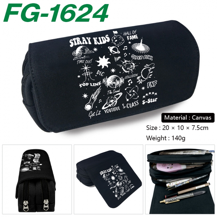 StrayKids Anime Multi-Function Double Zipper Canvas Cosmetic Bag Pen Case 20x10x7.5cm