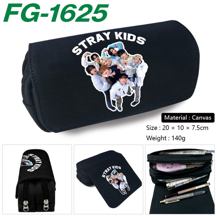 StrayKids Anime Multi-Function Double Zipper Canvas Cosmetic Bag Pen Case 20x10x7.5cm
