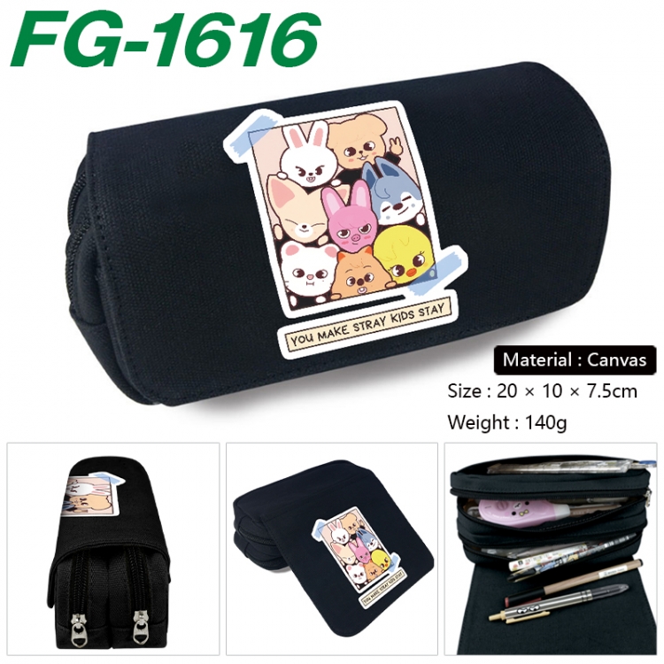 StrayKids Anime Multi-Function Double Zipper Canvas Cosmetic Bag Pen Case 20x10x7.5cm
