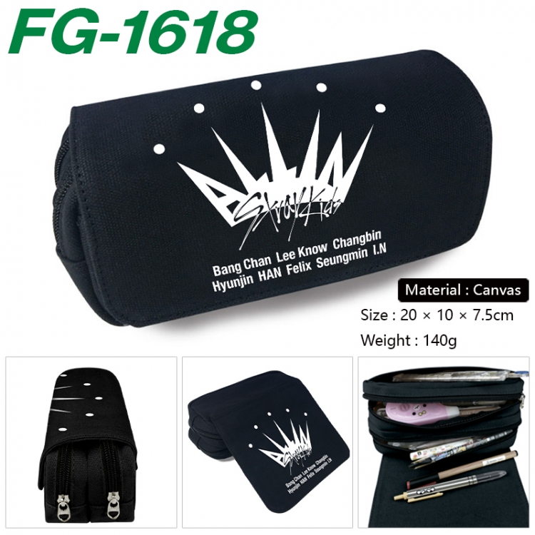 StrayKids Anime Multi-Function Double Zipper Canvas Cosmetic Bag Pen Case 20x10x7.5cm