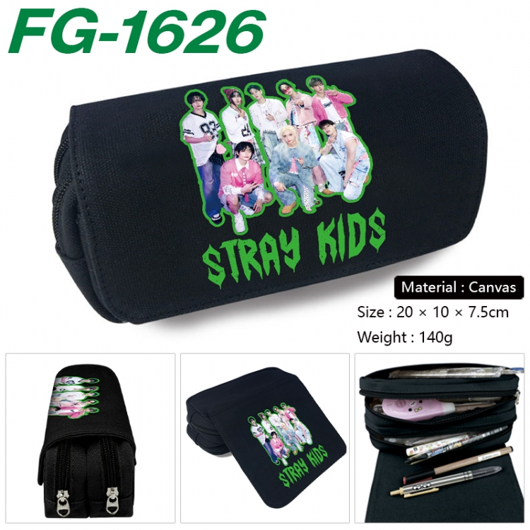 StrayKids Anime Multi-Function Double Zipper Canvas Cosmetic Bag Pen Case 20x10x7.5cm