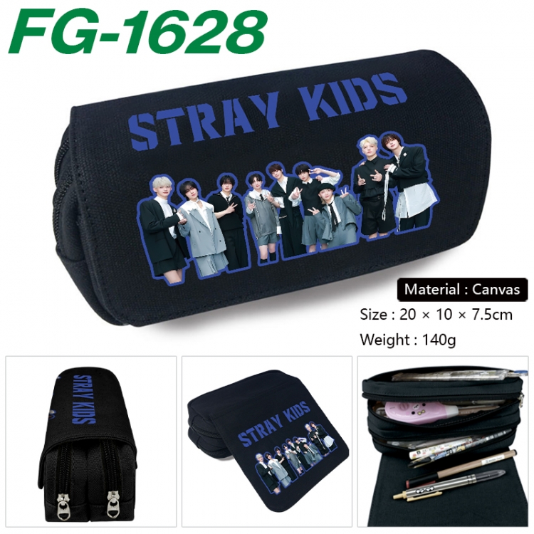 StrayKids Anime Multi-Function Double Zipper Canvas Cosmetic Bag Pen Case 20x10x7.5cm