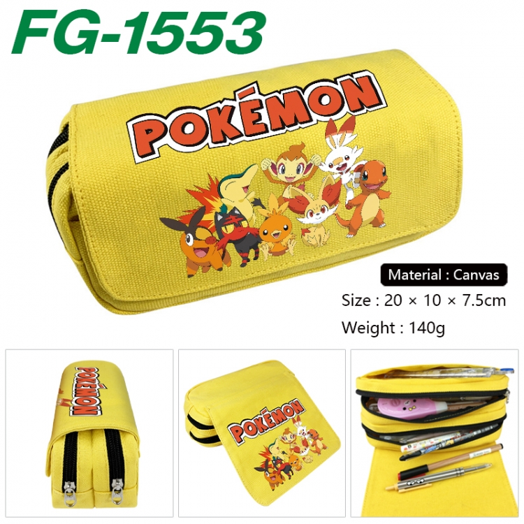 Pokemon Anime Multi-Function Double Zipper Canvas Cosmetic Bag Pen Case 20x10x7.5cm