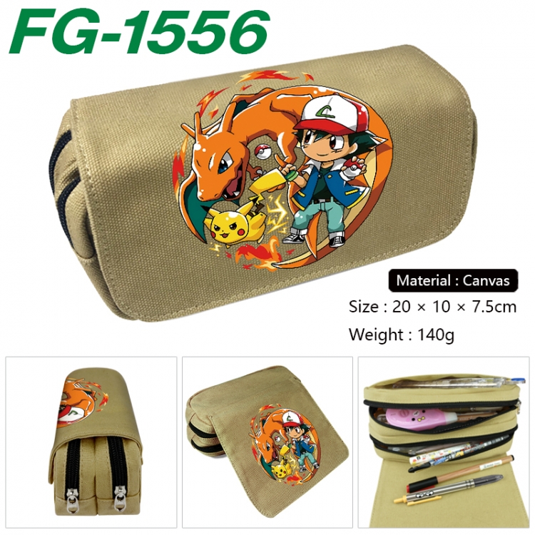 Pokemon Anime Multi-Function Double Zipper Canvas Cosmetic Bag Pen Case 20x10x7.5cm