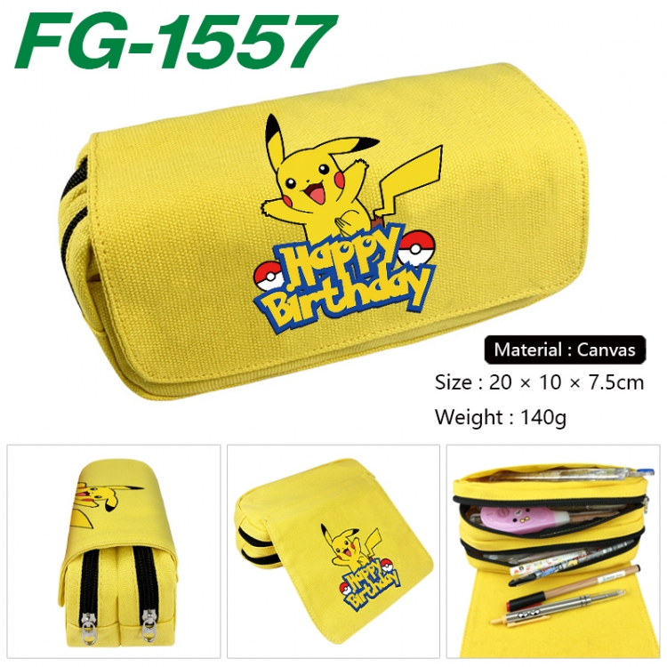 Pokemon Anime Multi-Function Double Zipper Canvas Cosmetic Bag Pen Case 20x10x7.5cm