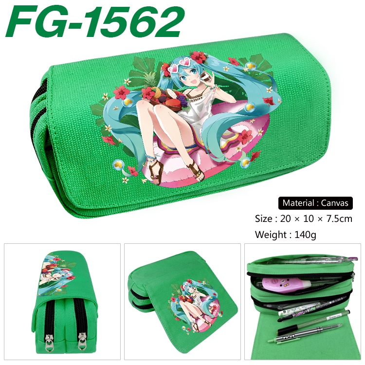Hatsune Miku Anime Multi-Function Double Zipper Canvas Cosmetic Bag Pen Case 20x10x7.5cm