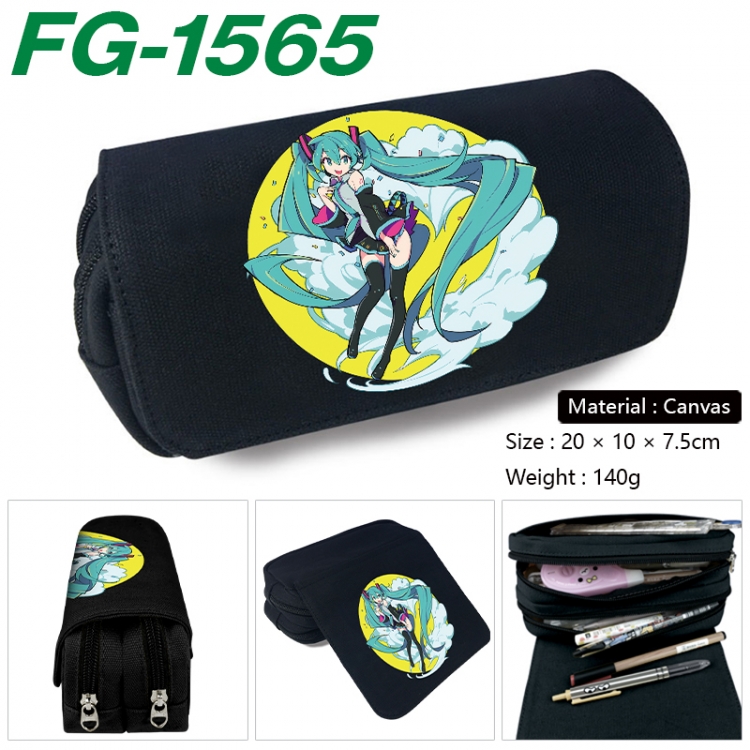 Hatsune Miku Anime Multi-Function Double Zipper Canvas Cosmetic Bag Pen Case 20x10x7.5cm