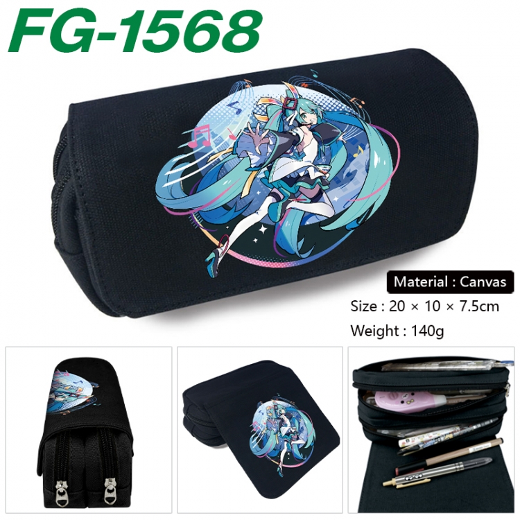Hatsune Miku Anime Multi-Function Double Zipper Canvas Cosmetic Bag Pen Case 20x10x7.5cm