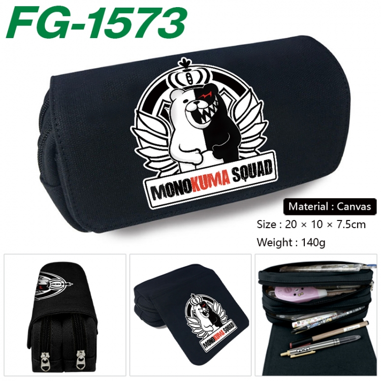 Dangan-Ronpa Anime Multi-Function Double Zipper Canvas Cosmetic Bag Pen Case 20x10x7.5cm