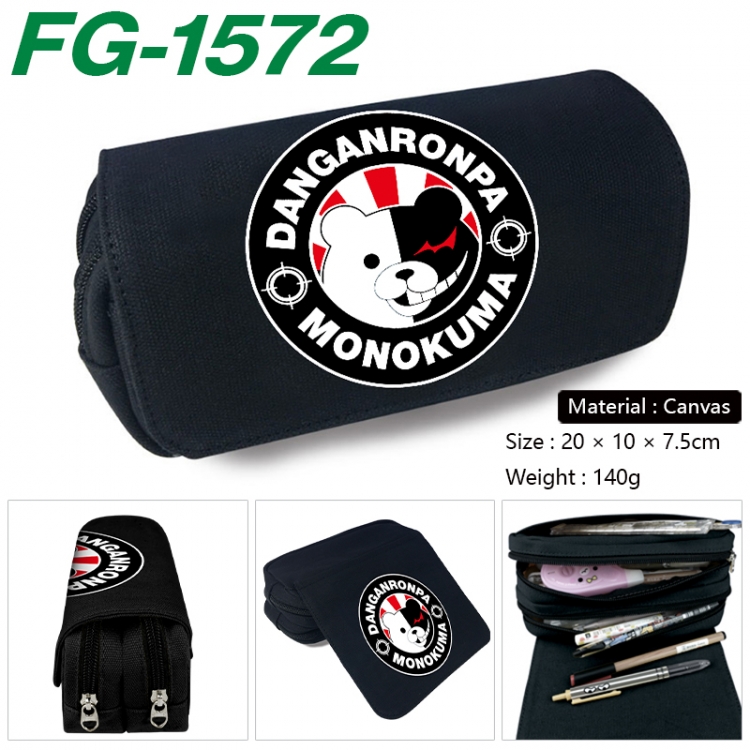 Dangan-Ronpa Anime Multi-Function Double Zipper Canvas Cosmetic Bag Pen Case 20x10x7.5cm