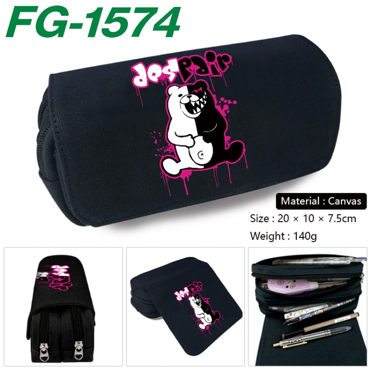 Dangan-Ronpa Anime Multi-Function Double Zipper Canvas Cosmetic Bag Pen Case 20x10x7.5cm