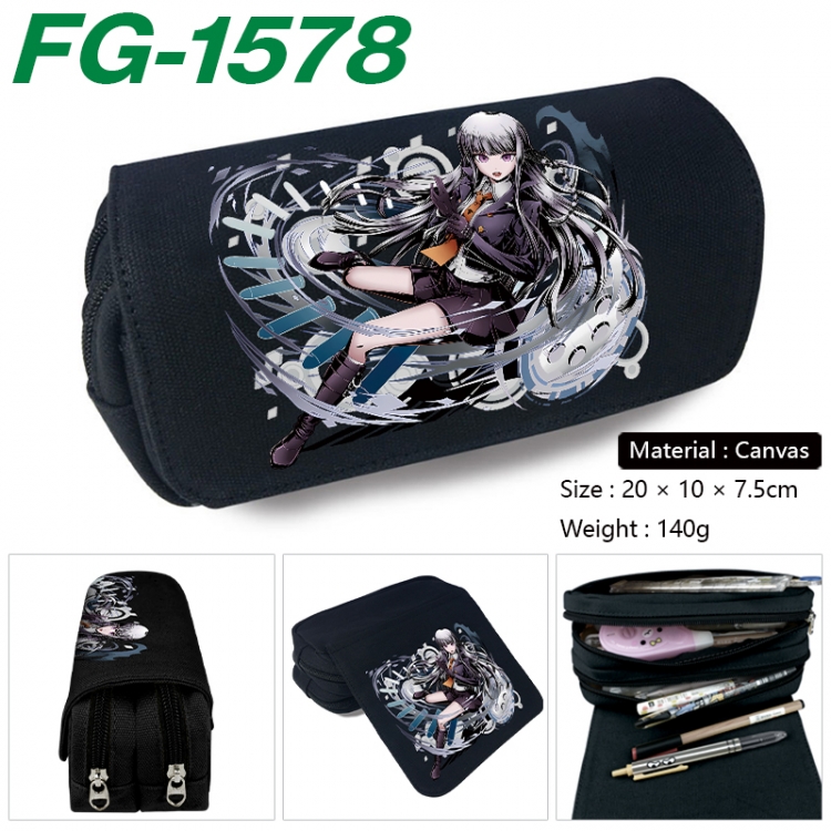 Dangan-Ronpa Anime Multi-Function Double Zipper Canvas Cosmetic Bag Pen Case 20x10x7.5cm