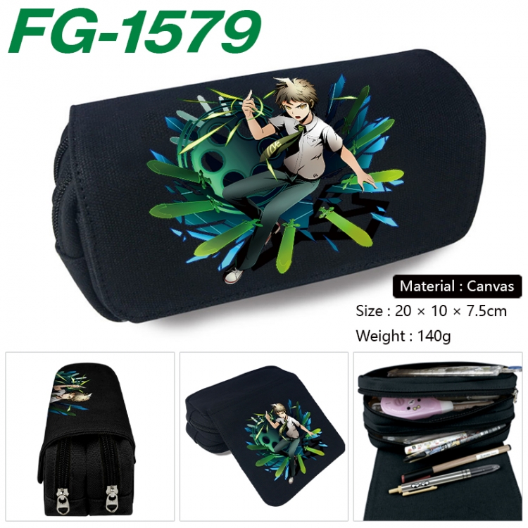 Dangan-Ronpa Anime Multi-Function Double Zipper Canvas Cosmetic Bag Pen Case 20x10x7.5cm
