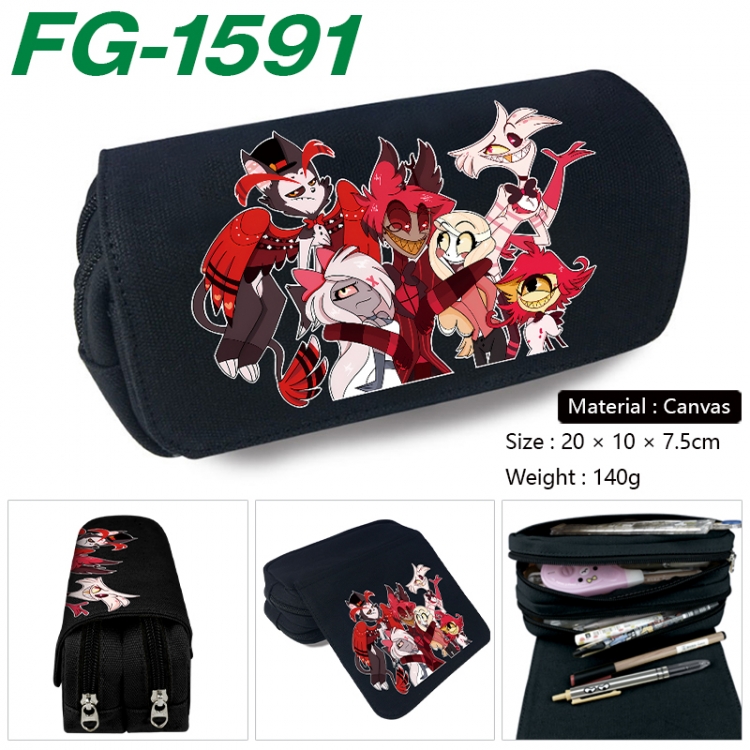 Hazbin Hotel Anime Multi-Function Double Zipper Canvas Cosmetic Bag Pen Case 20x10x7.5cm