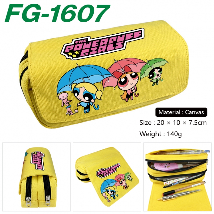 The Powerpuff Girls Anime Multi-Function Double Zipper Canvas Cosmetic Bag Pen Case 20x10x7.5cm