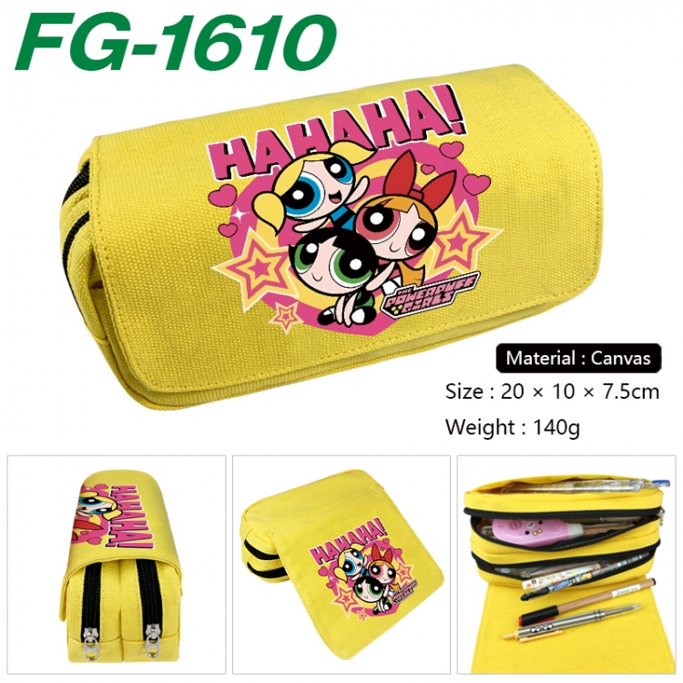 The Powerpuff Girls Anime Multi-Function Double Zipper Canvas Cosmetic Bag Pen Case 20x10x7.5cm