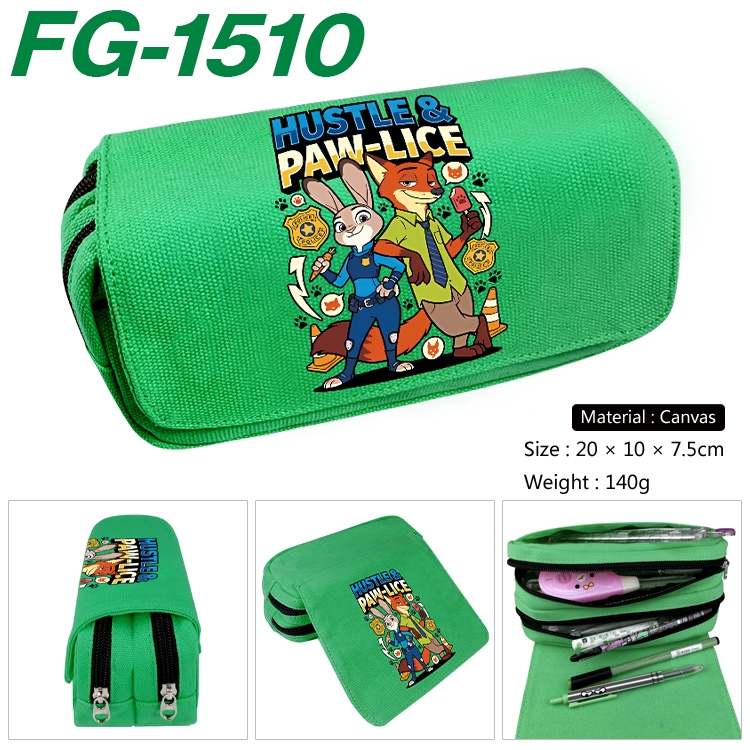 Zootopia Anime Multi-Function Double Zipper Canvas Cosmetic Bag Pen Case 20x10x7.5cm