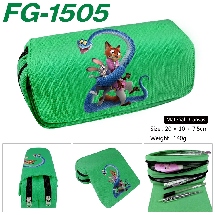Zootopia Anime Multi-Function Double Zipper Canvas Cosmetic Bag Pen Case 20x10x7.5cm