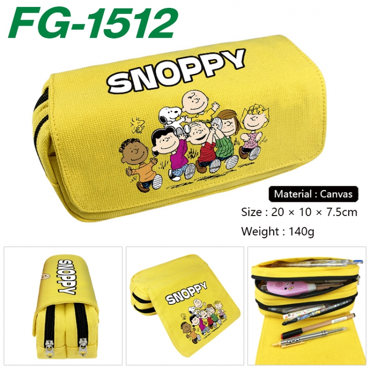 Snoopys Anime Multi-Function Double Zipper Canvas Cosmetic Bag Pen Case 20x10x7.5cm