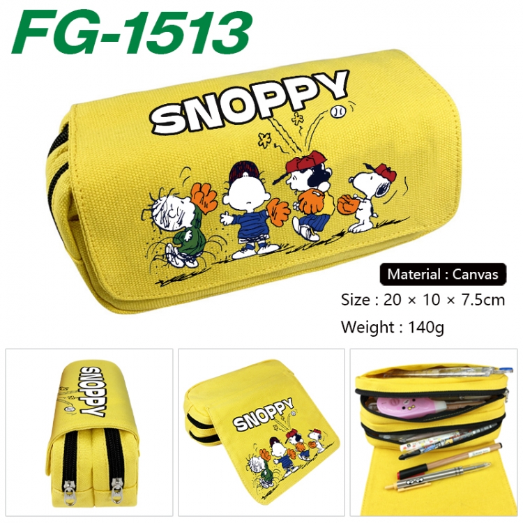Snoopys Anime Multi-Function Double Zipper Canvas Cosmetic Bag Pen Case 20x10x7.5cm