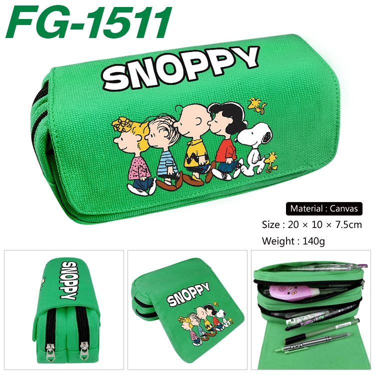 Snoopys Anime Multi-Function Double Zipper Canvas Cosmetic Bag Pen Case 20x10x7.5cm