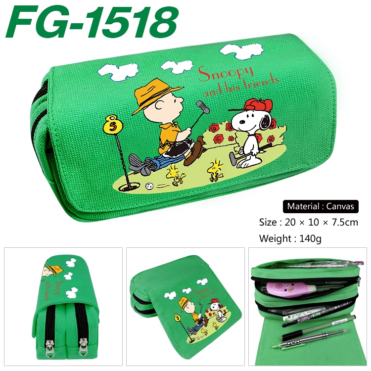 Snoopys Anime Multi-Function Double Zipper Canvas Cosmetic Bag Pen Case 20x10x7.5cm