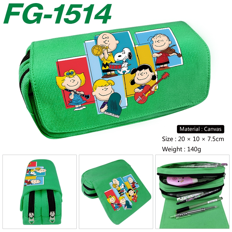 Snoopys Anime Multi-Function Double Zipper Canvas Cosmetic Bag Pen Case 20x10x7.5cm