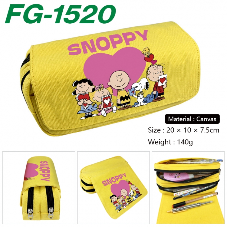 Snoopys Anime Multi-Function Double Zipper Canvas Cosmetic Bag Pen Case 20x10x7.5cm
