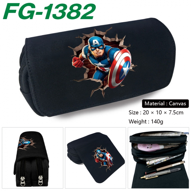 Marvel Anime Multi-Function Double Zipper Canvas Cosmetic Bag Pen Case 20x10x7.5cm
