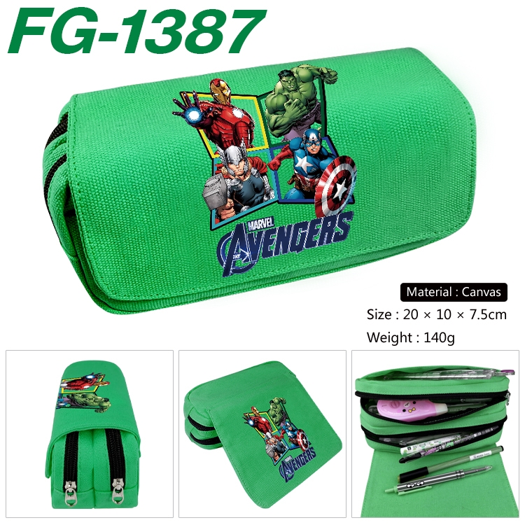 Marvel Anime Multi-Function Double Zipper Canvas Cosmetic Bag Pen Case 20x10x7.5cm