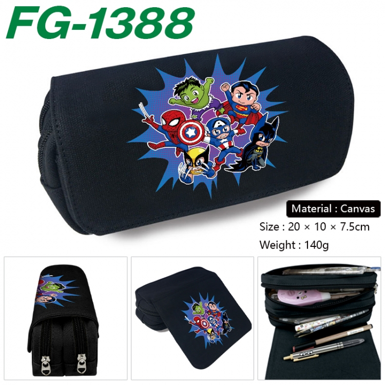Marvel Anime Multi-Function Double Zipper Canvas Cosmetic Bag Pen Case 20x10x7.5cm