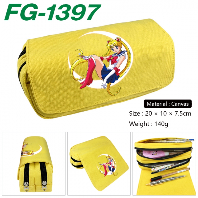 sailormoon Anime Multi-Function Double Zipper Canvas Cosmetic Bag Pen Case 20x10x7.5cm