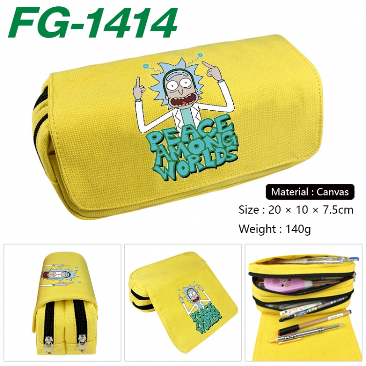 Rick and Morty Anime Multi-Function Double Zipper Canvas Cosmetic Bag Pen Case 20x10x7.5cm
