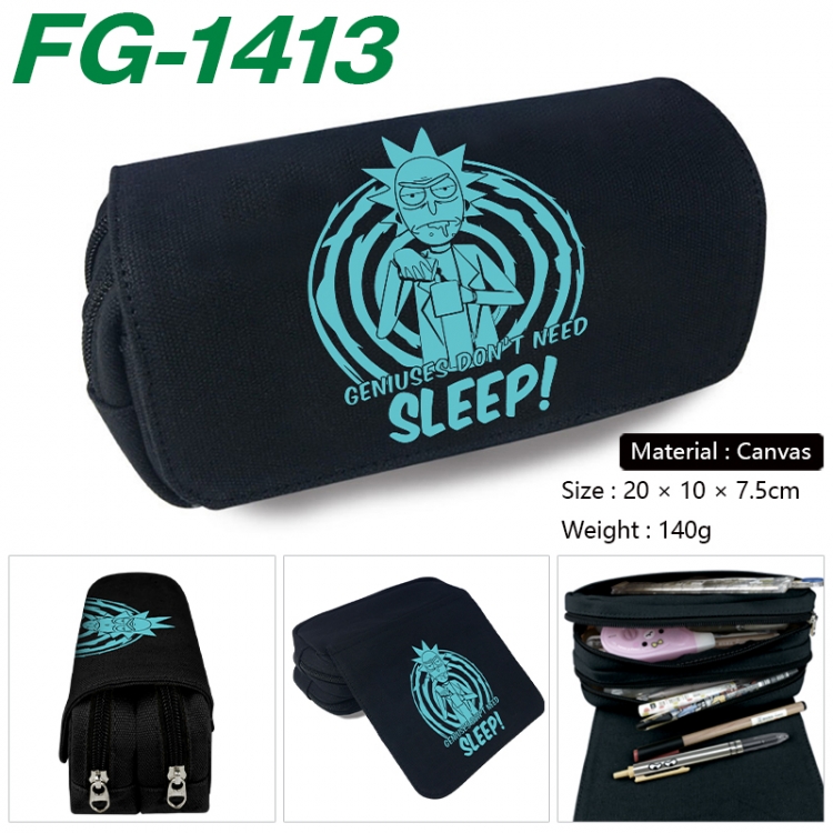 Rick and Morty Anime Multi-Function Double Zipper Canvas Cosmetic Bag Pen Case 20x10x7.5cm