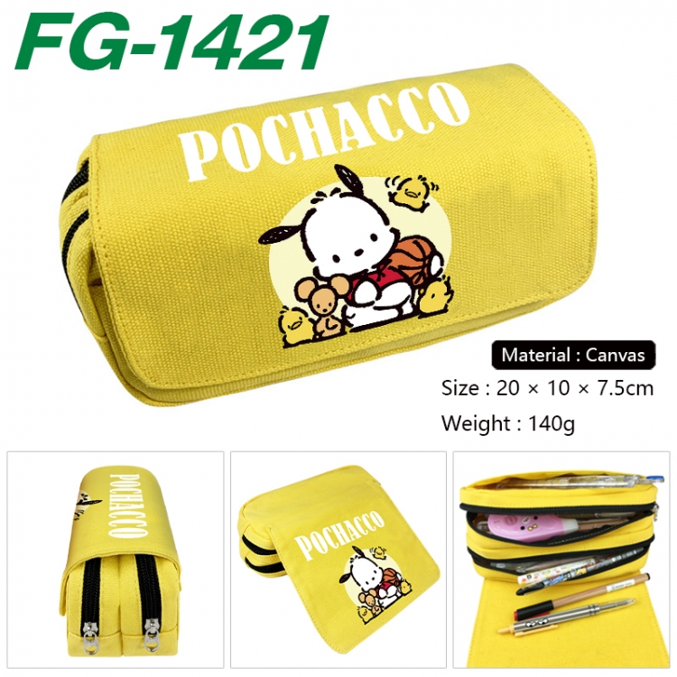Sanrio Anime Multi-Function Double Zipper Canvas Cosmetic Bag Pen Case 20x10x7.5cm